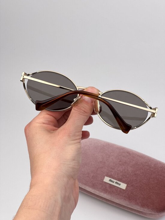 Miu Miu Women’s LOGO Sunglasses Pale Gold Dark Grey Oval MU52YS ZVN80Q NEW main image 9